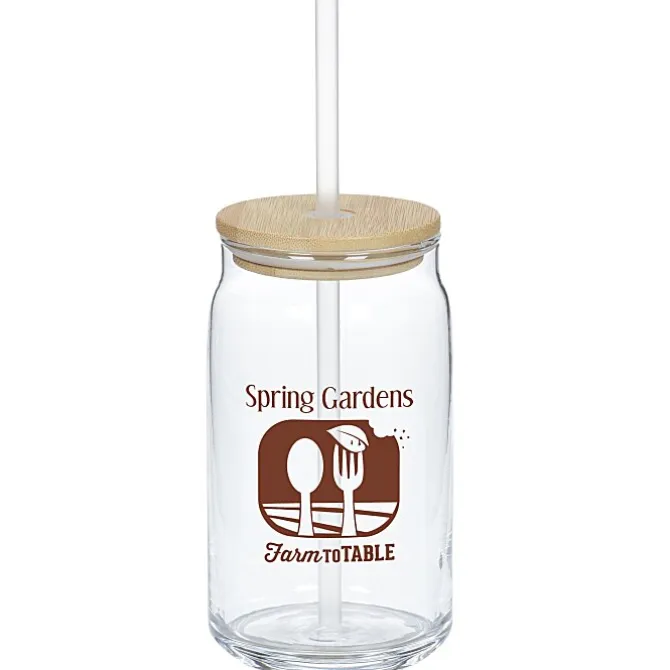 Glass Can with Straw - 17 oz