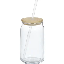 Glass Can with Straw - 17 oz