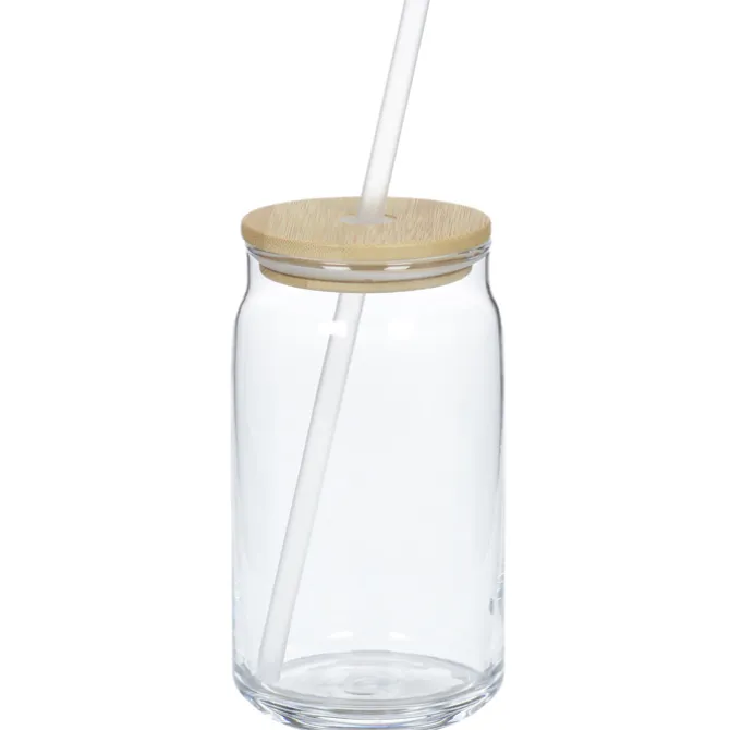 Glass Can with Straw - 17 oz