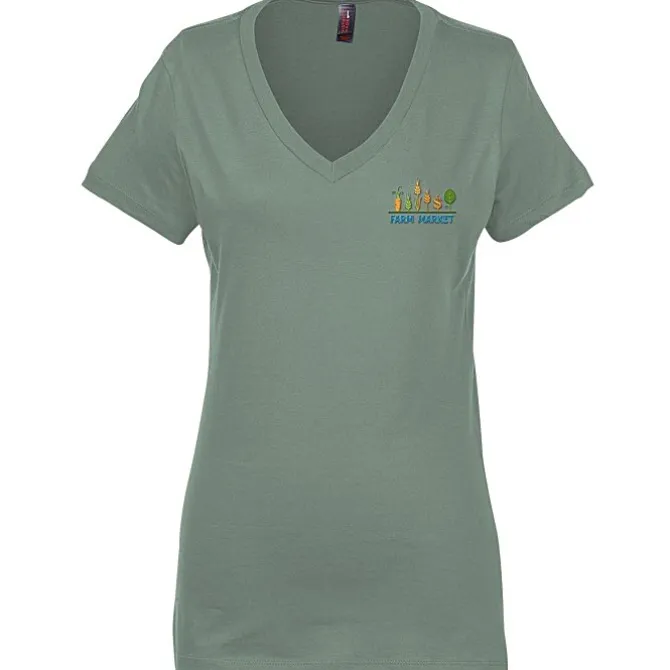 Perfect Weight V-Neck Tee - Ladies' - Embroidered