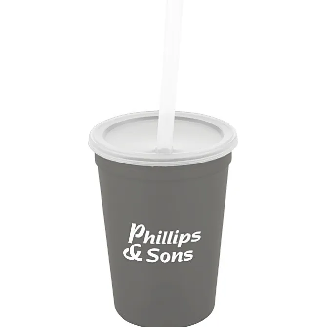 Translucent Stadium Cup with Lid & Straw - 12 oz