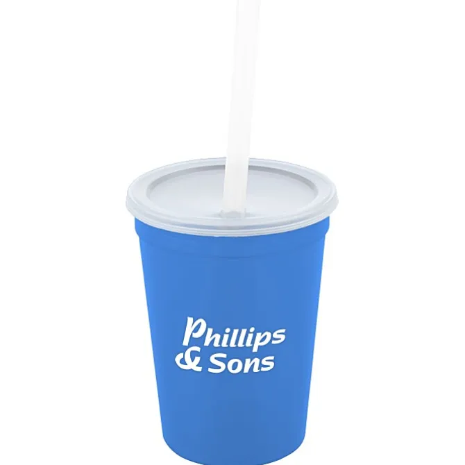 Translucent Stadium Cup with Lid & Straw - 12 oz