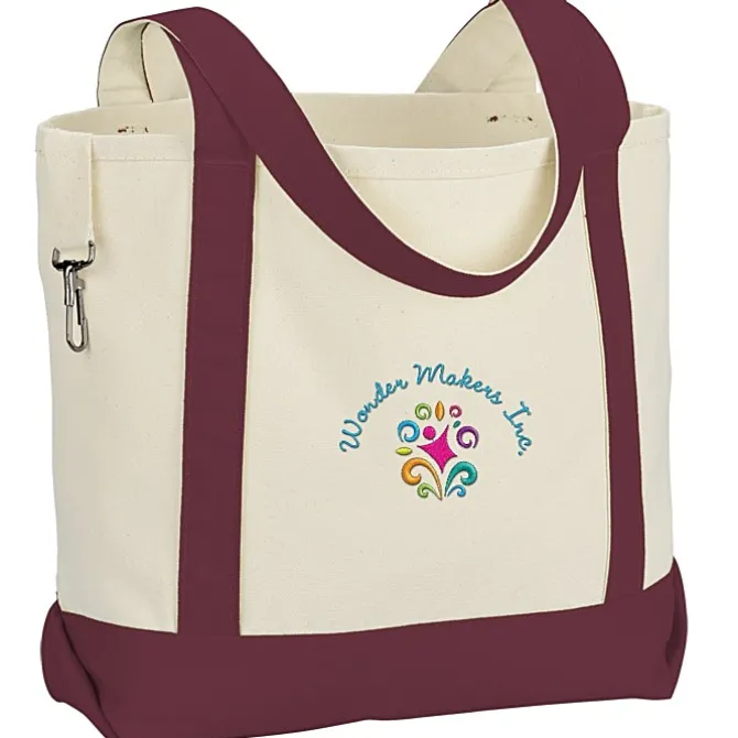Two-Tone Accent Gusseted Tote Bag - Embroidered