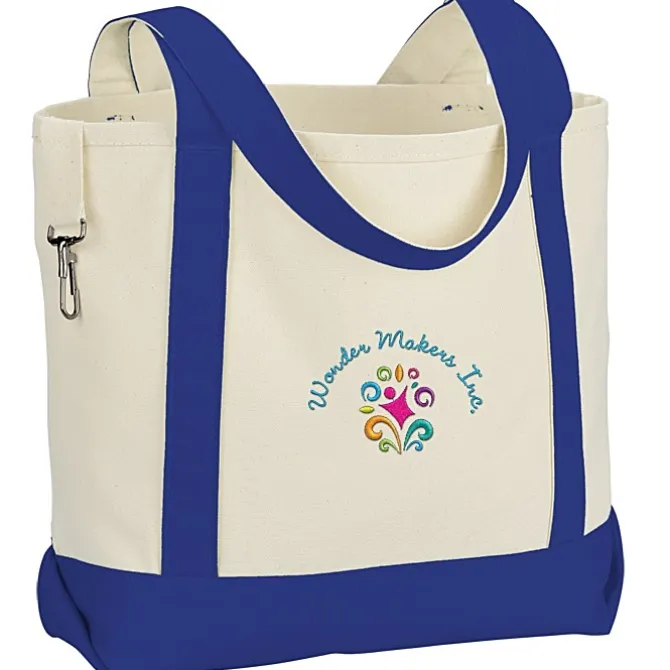 Two-Tone Accent Gusseted Tote Bag - Embroidered