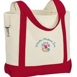 Two-Tone Accent Gusseted Tote Bag - Embroidered