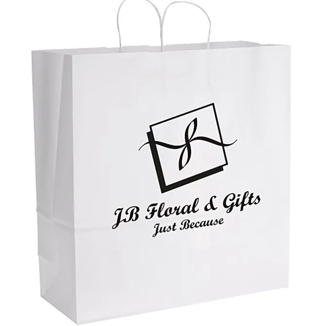 White Kraft Paper Shopping Bag - 18-3/4 inches x 18 inches - 24 hr